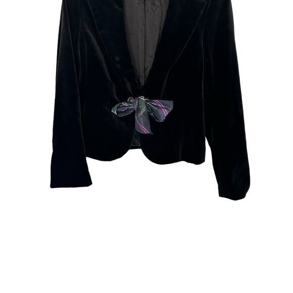 Escada Black Velvet Cotton Blend Tie Front Blazer Size 42 - Picture 4 of 11